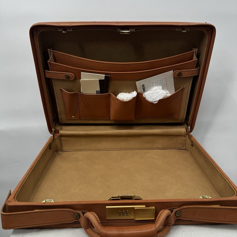 Hartmann Leather Briefcase Camel Brown Gold Hardware 4" Belted Attache 4700